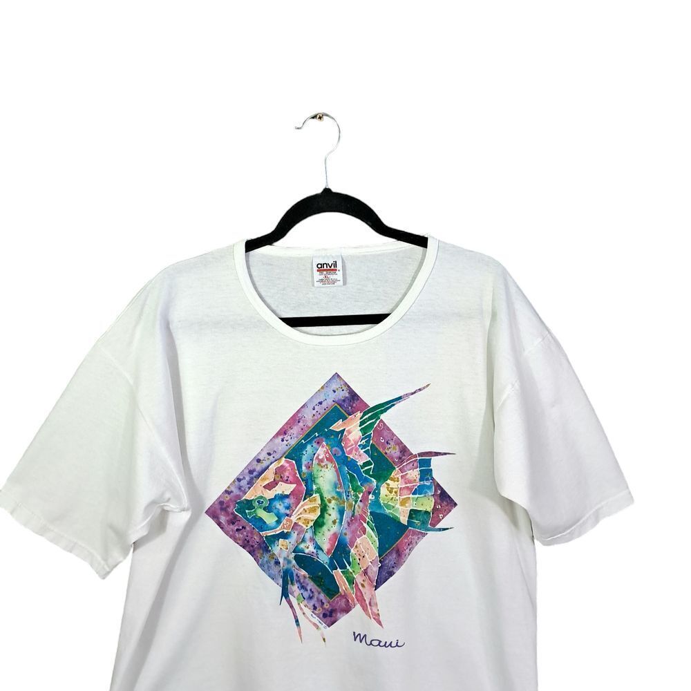 Vintage Anvril Maui Shirt Women XL White USA Sun Tees Y2K Colorful Vacation Fish - Picture 3 of 13